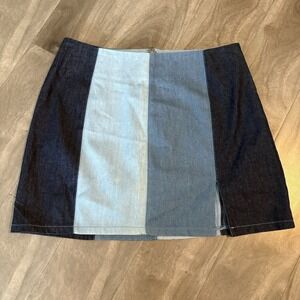 Patchwork Skirt‎ 100% Cotton Denim Skirt Womens Size Small Blue Zip Up